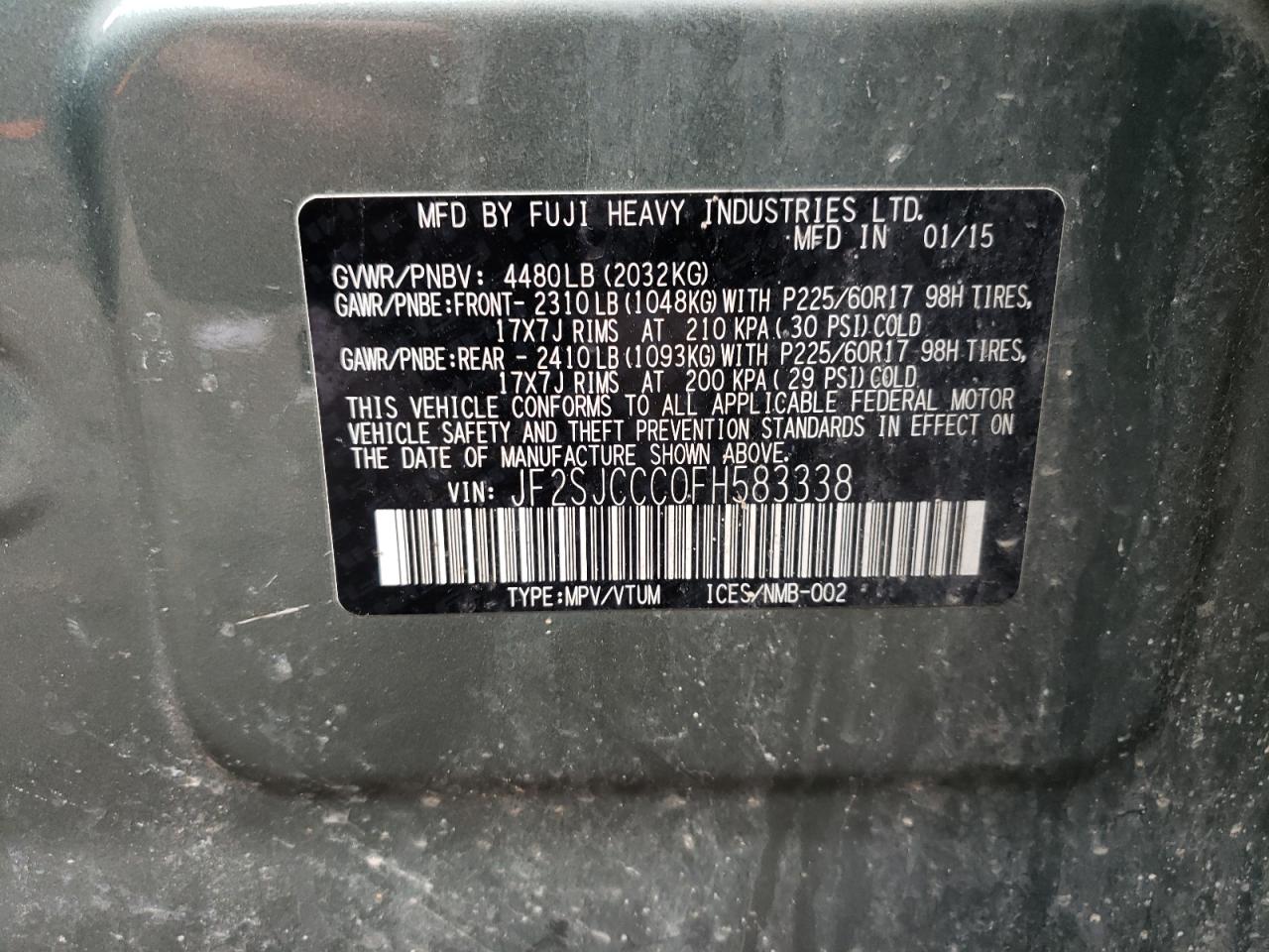 JF2SJCCC0FH583338 2015 Subaru Forester 2.5I Premium