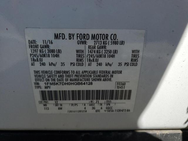2017 FORD EXPLORER X 1FM5K7DH0HGB64128