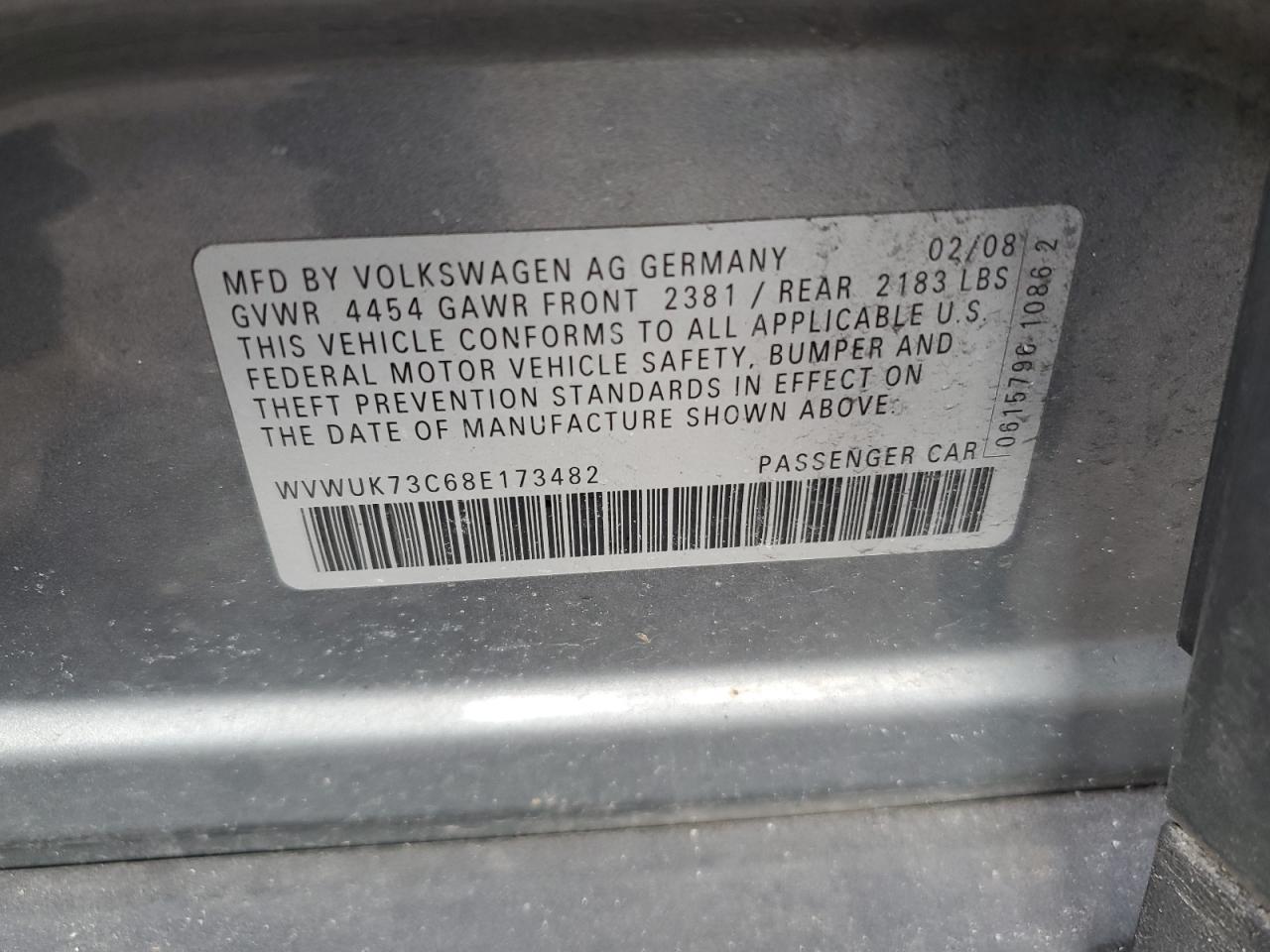 WVWUK73C68E173482 2008 Volkswagen Passat Turbo