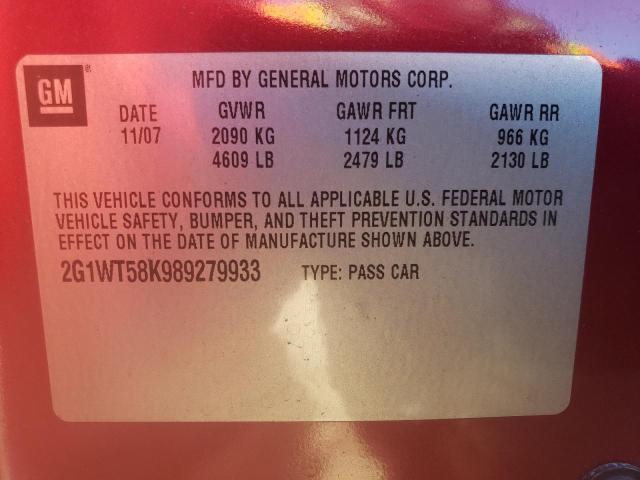 2008 Chevrolet Impala Lt VIN: 2G1WT58K989279933 Lot: 41074624