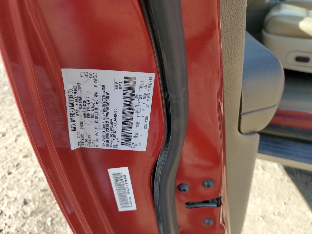 1FMEU7EE7AUA40430 2010 Ford Explorer Eddie Bauer