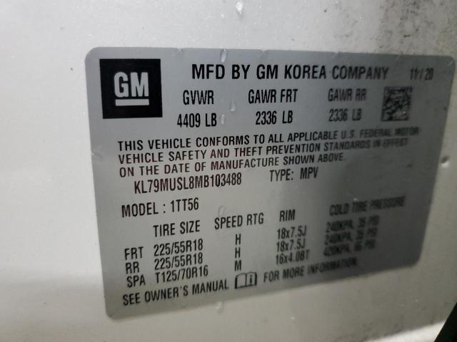 2021 Chevrolet Trailblazer Rs VIN: KL79MUSL8MB103488 Lot: 43257184