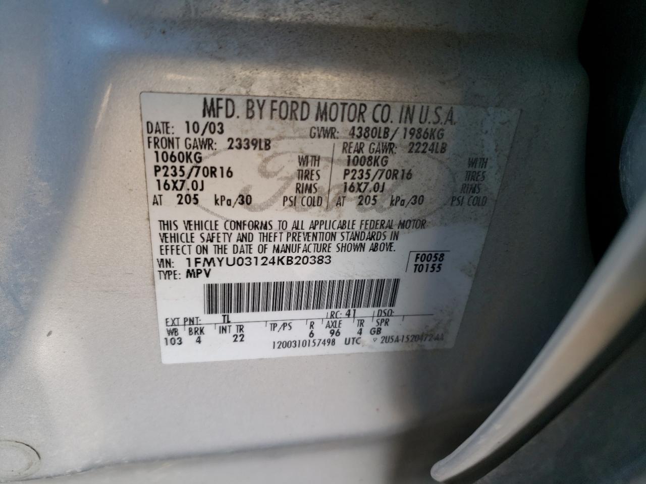 1FMYU03124KB20383 2004 Ford Escape Xlt