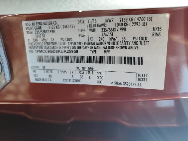 2019 FORD ESCAPE SE 1FMCU9GD8KUA25959
