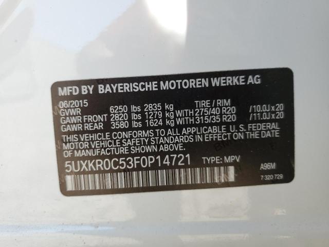 2015 BMW X5 Xdrive3 3.0L(VIN: 5UXKR0C53F0P14721
