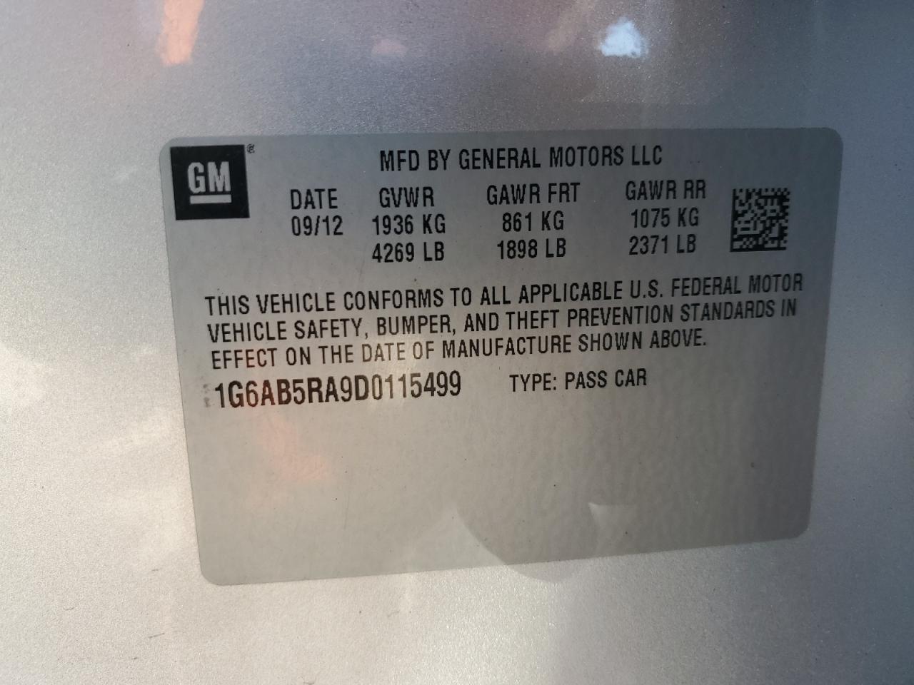 1G6AB5RA9D0115499 2013 Cadillac Ats Luxury