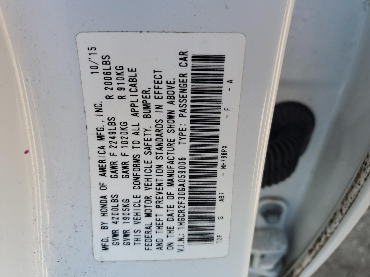 1HGCR2F30GA059006 2016 Honda Accord Lx