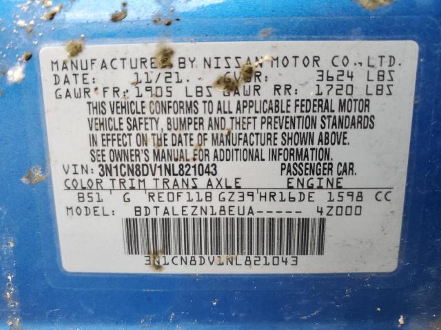 2022 Nissan Versa S VIN: 3N1CN8DV1NL821043 Lot: 43048464