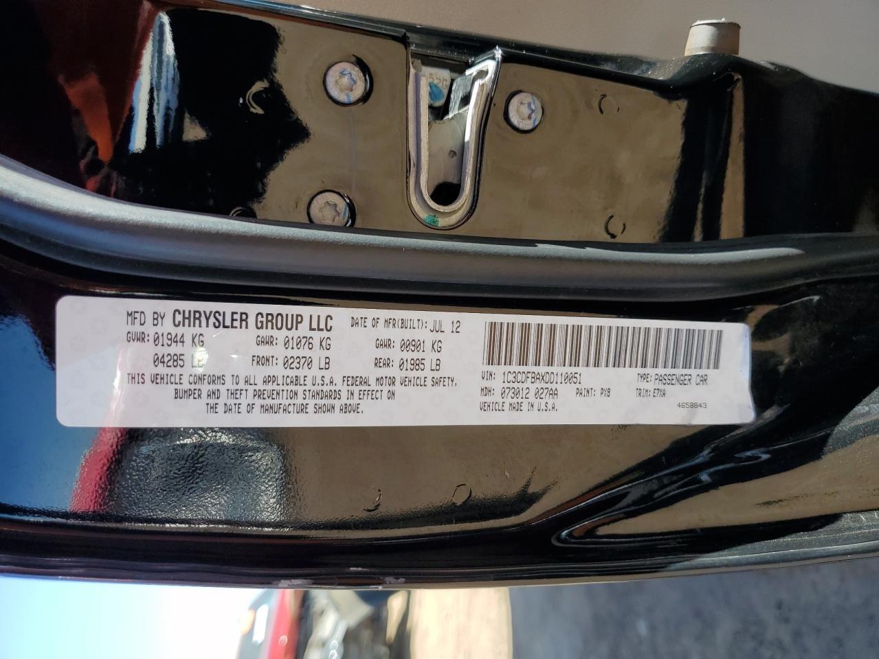 1C3CDFBAXDD110051 2013 Dodge Dart Sxt