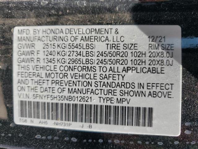 2022 HONDA PILOT SPOR 5FNYF5H35NB012621