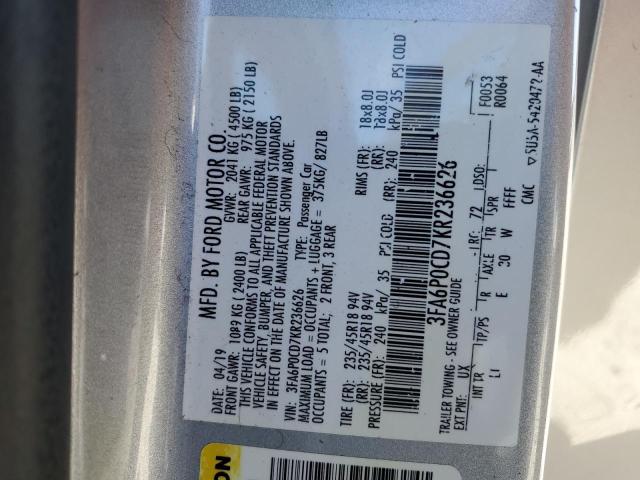 2019 FORD FUSION SEL 3FA6P0CD7KR236626