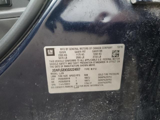 2016 CHEVROLET EQUINOX LT 2GNFLGEK5G6224667