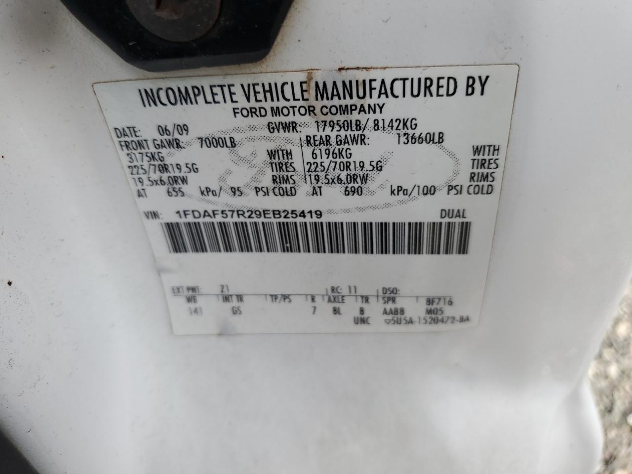 1FDAF57R29EB25419 2009 Ford F550 Super Duty