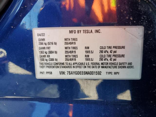 2022 TESLA MODEL Y 7SAYGDEE6NA001592
