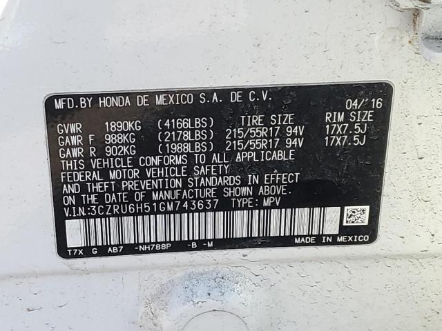 2016 HONDA HR-V EX 3CZRU6H51GM743637
