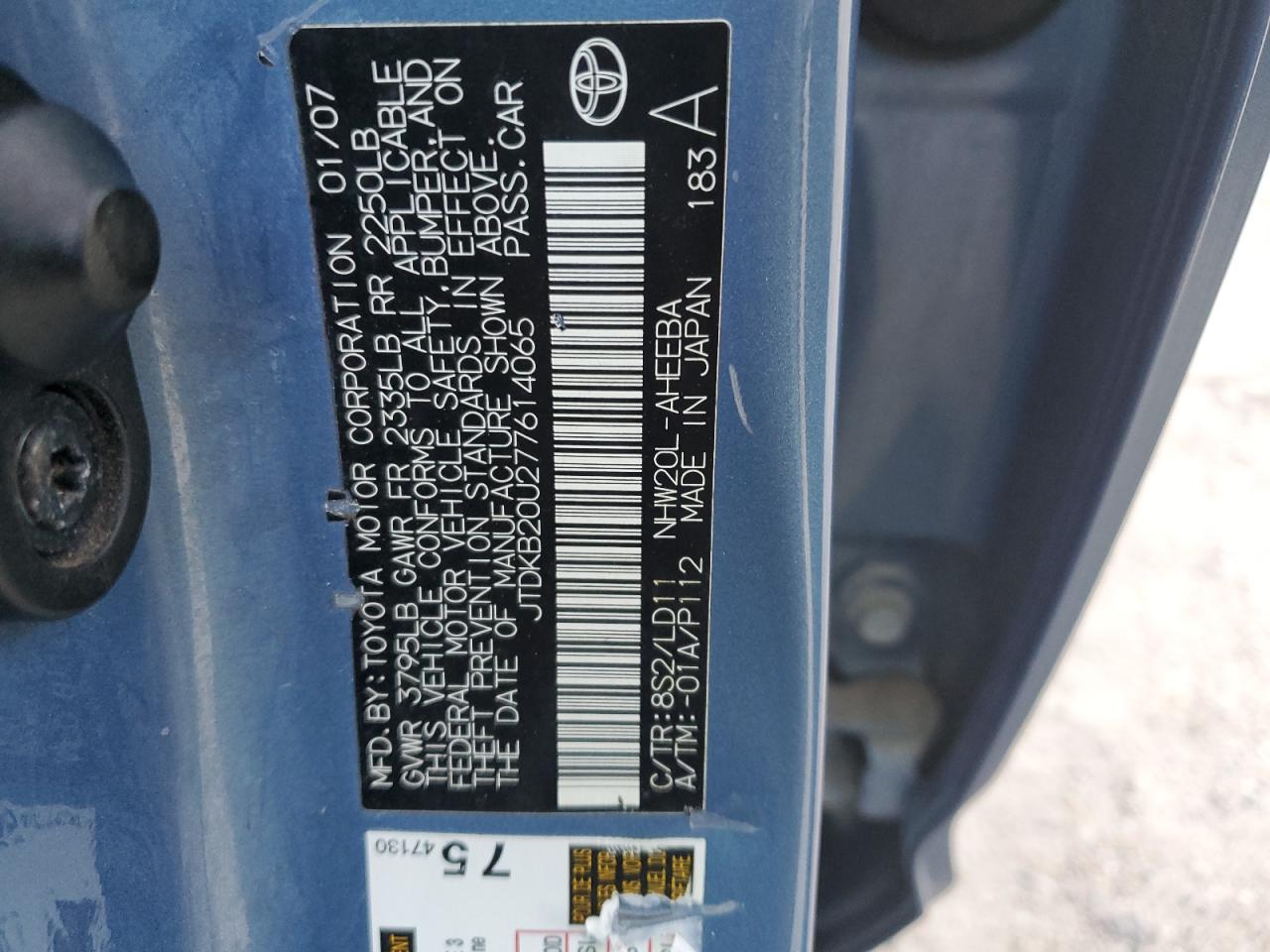 JTDKB20U277614065 2007 Toyota Prius