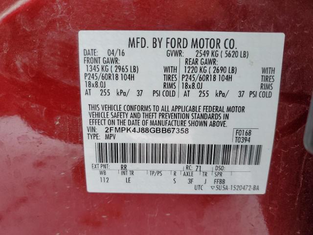 2FMPK4J88GBB67358 2016 FORD EDGE, photo no. 13