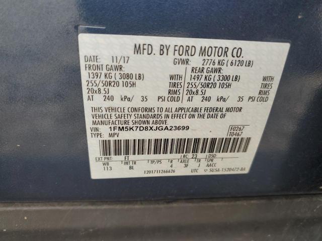 2018 Ford Explorer Xlt VIN: 1FM5K7D8XJGA23699 Lot: 41647144