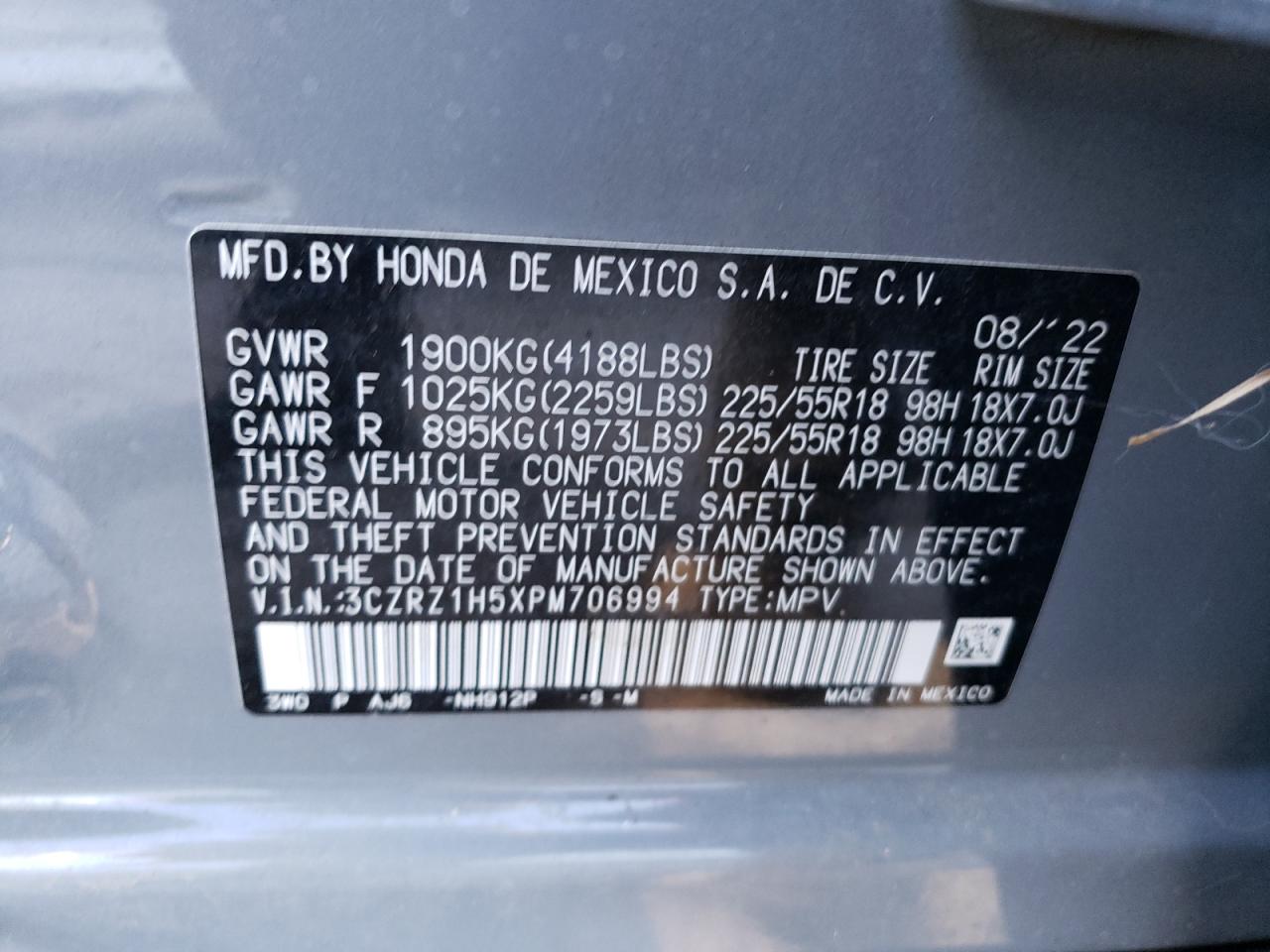 3CZRZ1H5XPM706994 2023 Honda Hr-V Sport