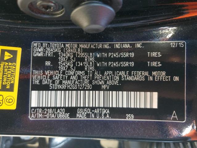 2016 TOYOTA HIGHLANDER 5TDYKRFH2GS127290