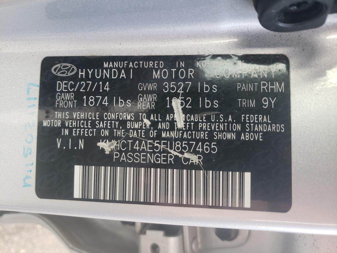 KMHCT4AE5FU857465 2015 Hyundai Accent Gls