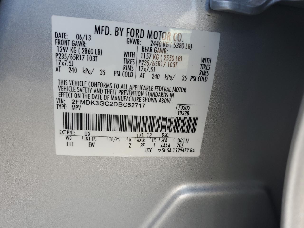 2FMDK3GC2DBC52717 2013 Ford Edge Se
