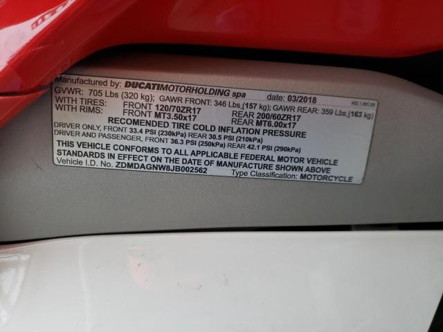 2018 DUCATI PANIGALE V ZDMDAGNW8JB002562