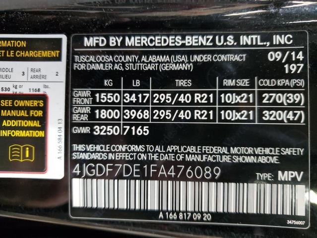 VIN 4JGDF7DE1FA476089 2015 Mercedes-Benz GL-Class, ... no.13