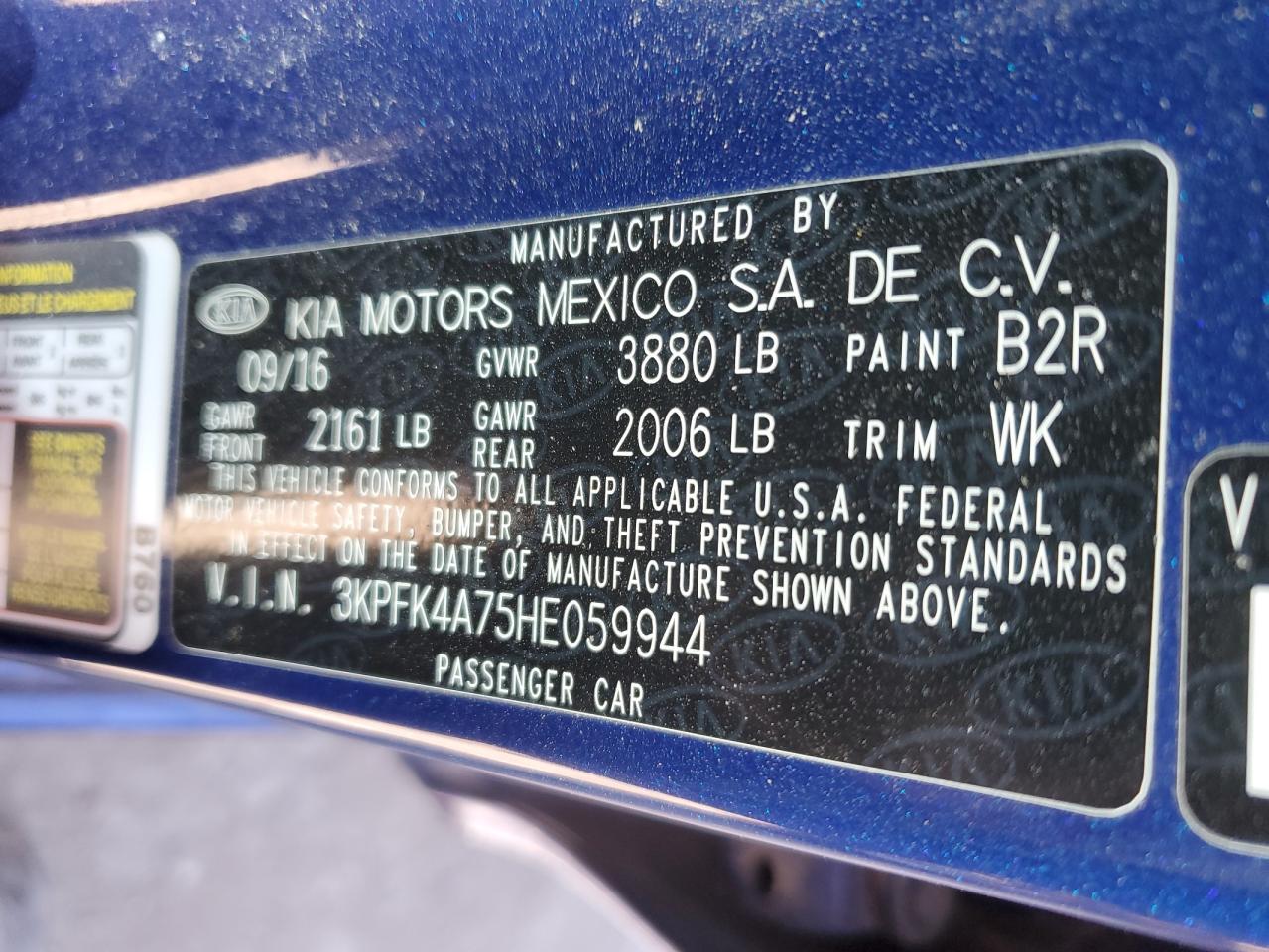 3KPFK4A75HE059944 2017 Kia Forte Lx