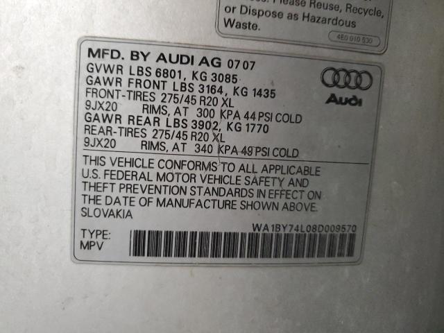 2008 Audi Q7 3.6 Quattro Premium VIN: WA1BY74L08D009570 Lot: 44928944
