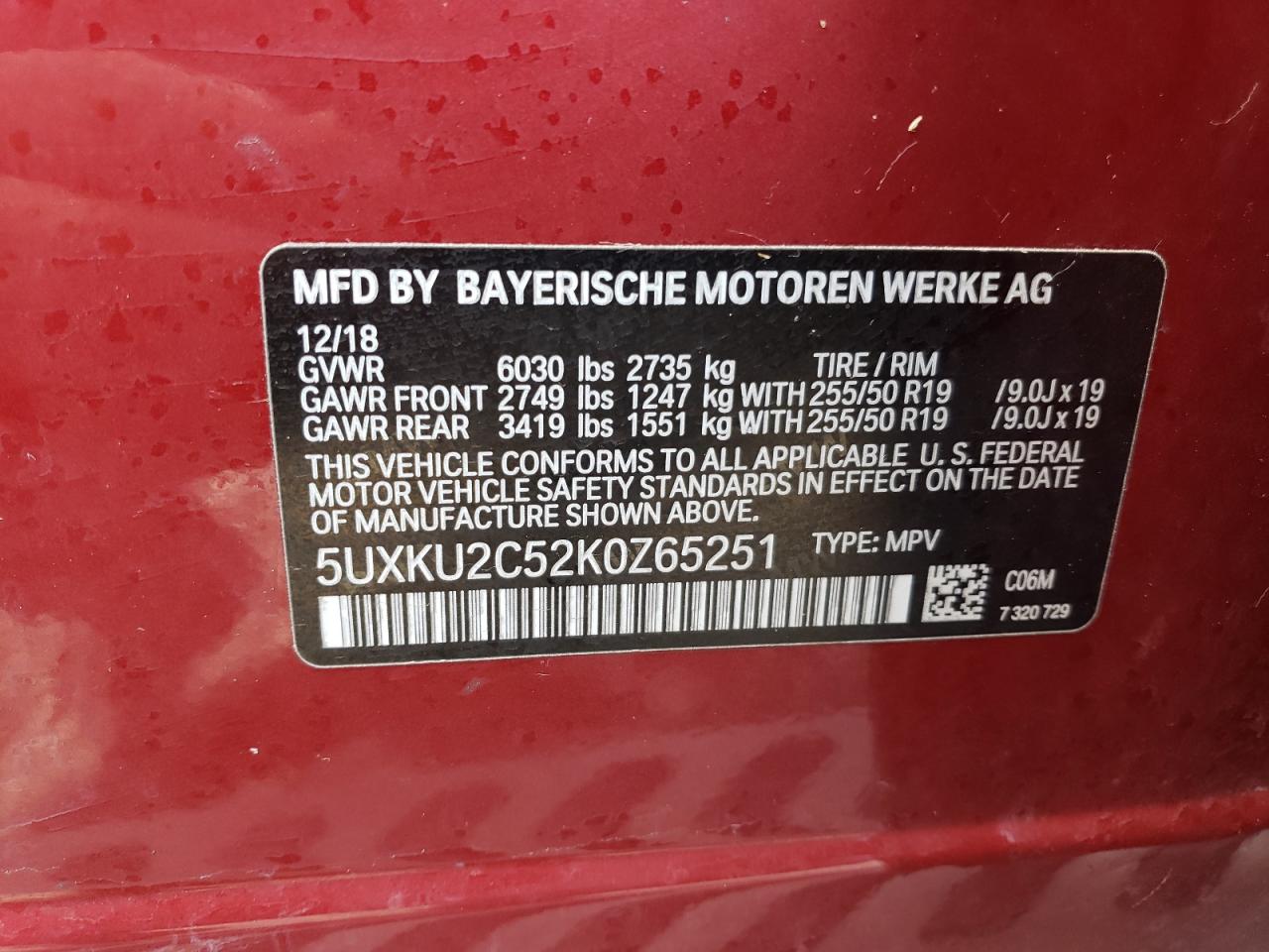 5UXKU2C52K0Z65251 2019 BMW X6 xDrive35I