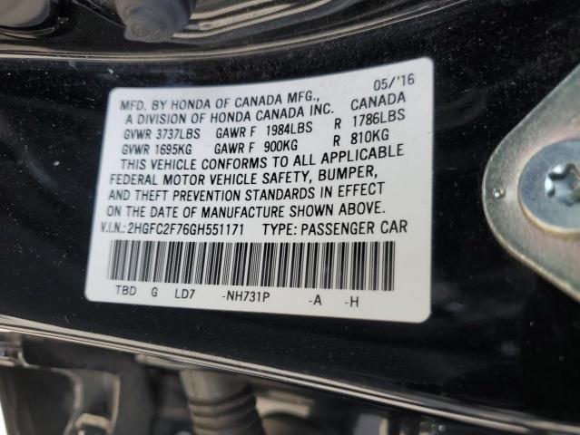 2016 HONDA CIVIC EX 2HGFC2F76GH551171