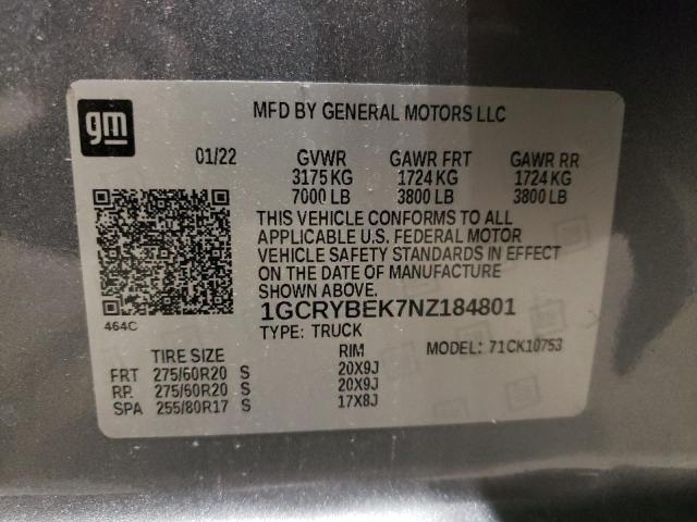 2022 Chevrolet Silverado Ltd K1500 Custom VIN: 1GCRYBEK7NZ184801 Lot: 42413654