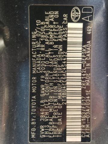 2010 Toyota Corolla Base VIN: 2T1BU4EE6AC454432 Lot: 42119424