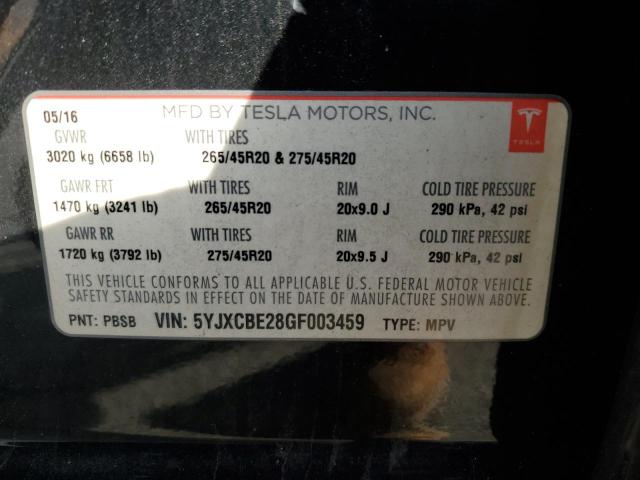2016 TESLA MODEL X 5YJXCBE28GF003459