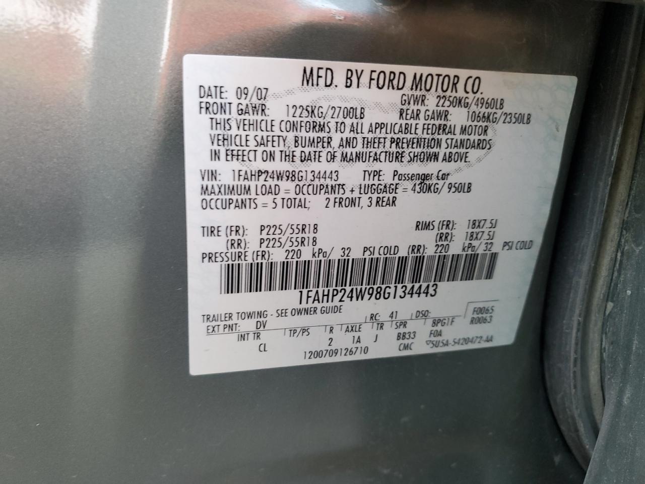 1FAHP24W98G134443 2008 Ford Taurus Sel