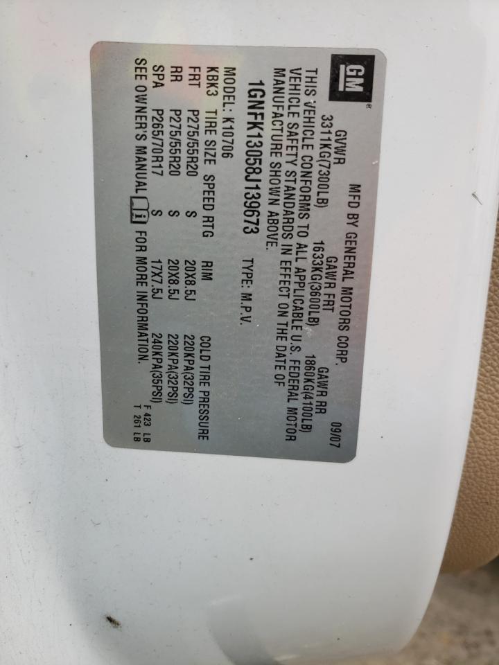 1GNFK13058J139673 2008 Chevrolet Tahoe K1500