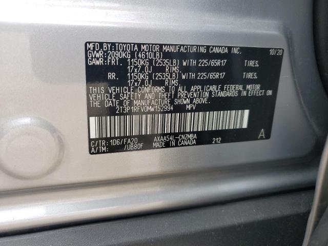 2021 TOYOTA RAV4 XLE 2T3P1RFV0MW152994