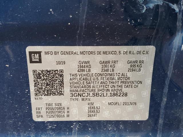 2020 Chevrolet Trax 1Lt VIN: 3GNCJLSB2LL186228 Lot: 41458764