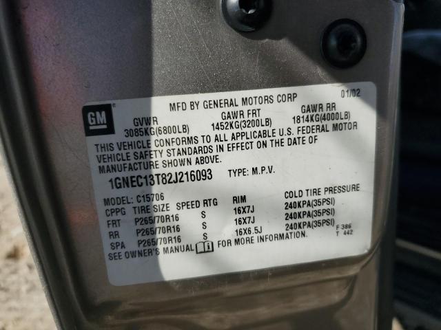 2002 Chevrolet Tahoe C1500 VIN: 1GNEC13T82J216093 Lot: 42917344