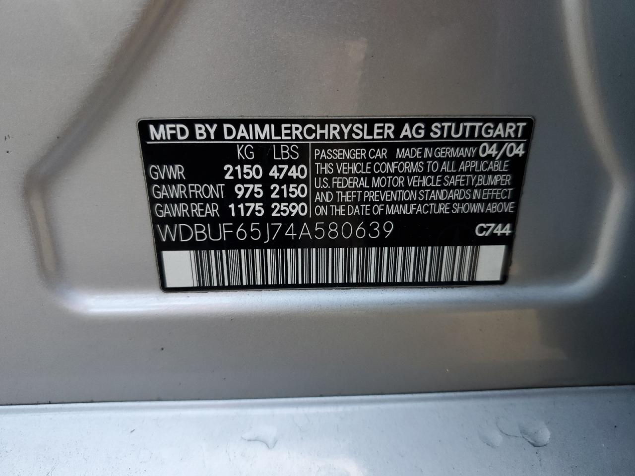 WDBUF65J74A580639 2004 Mercedes-Benz E 320