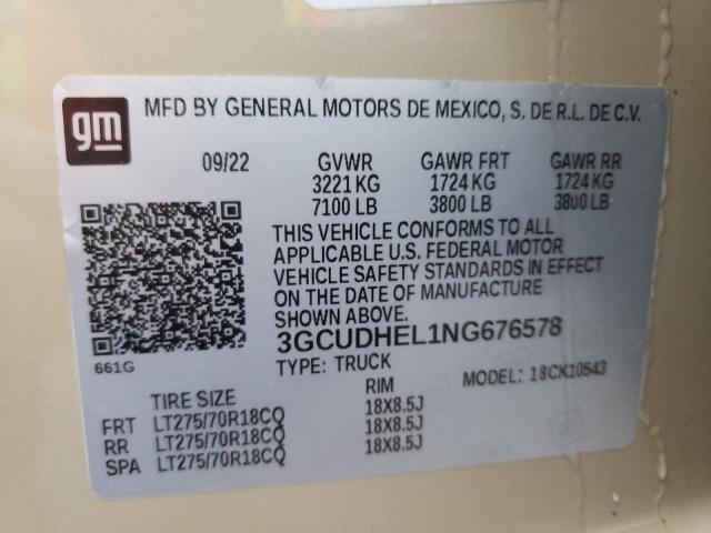 2022 CHEVROLET SILVERADO 3GCUDHEL1NG676578