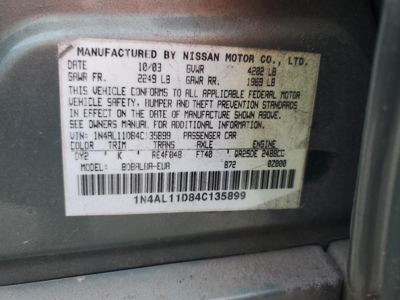 1N4AL11D84C135899 2004 Nissan Altima Base