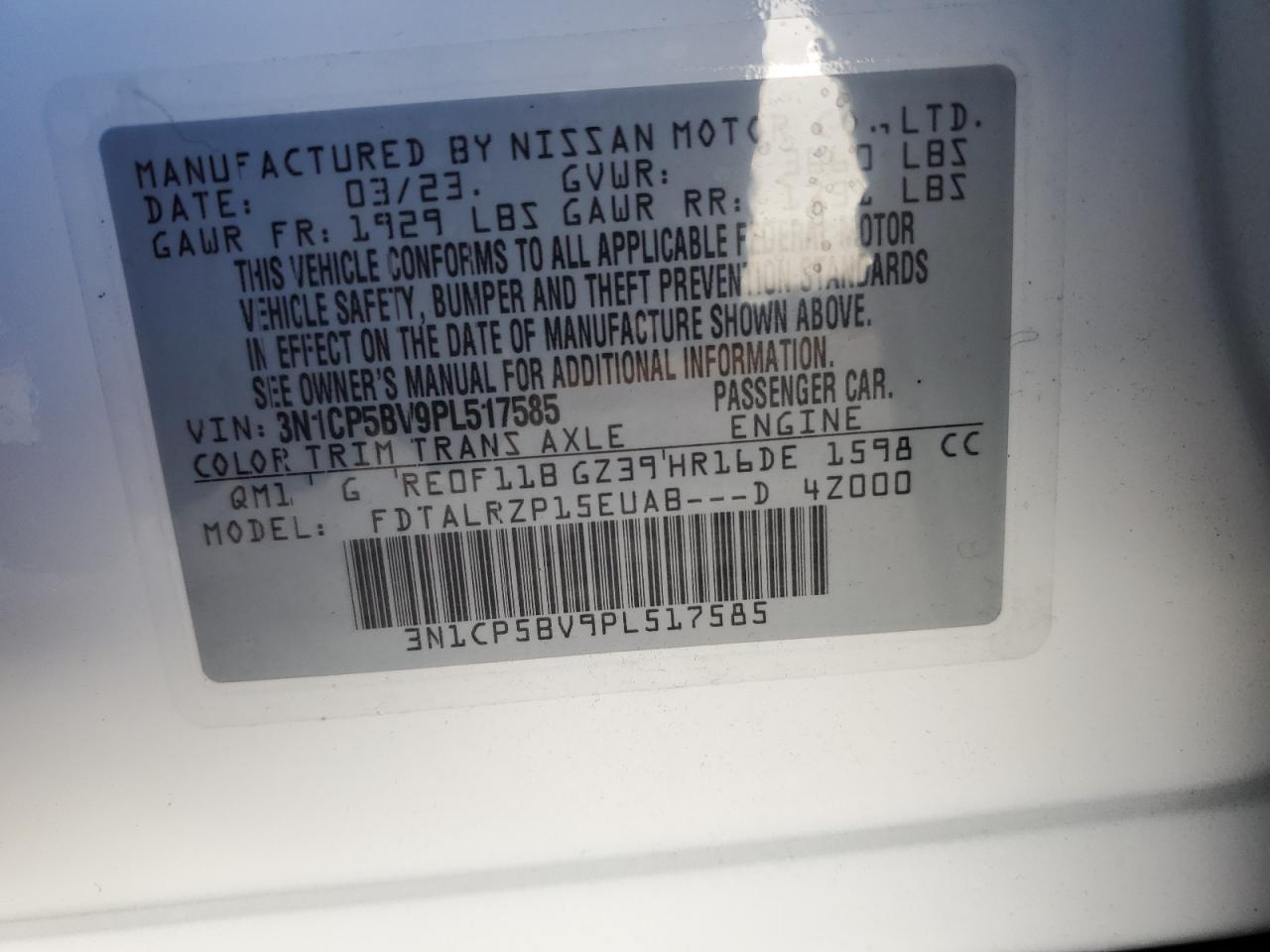 3N1CP5BV9PL517585 2023 Nissan Kicks S