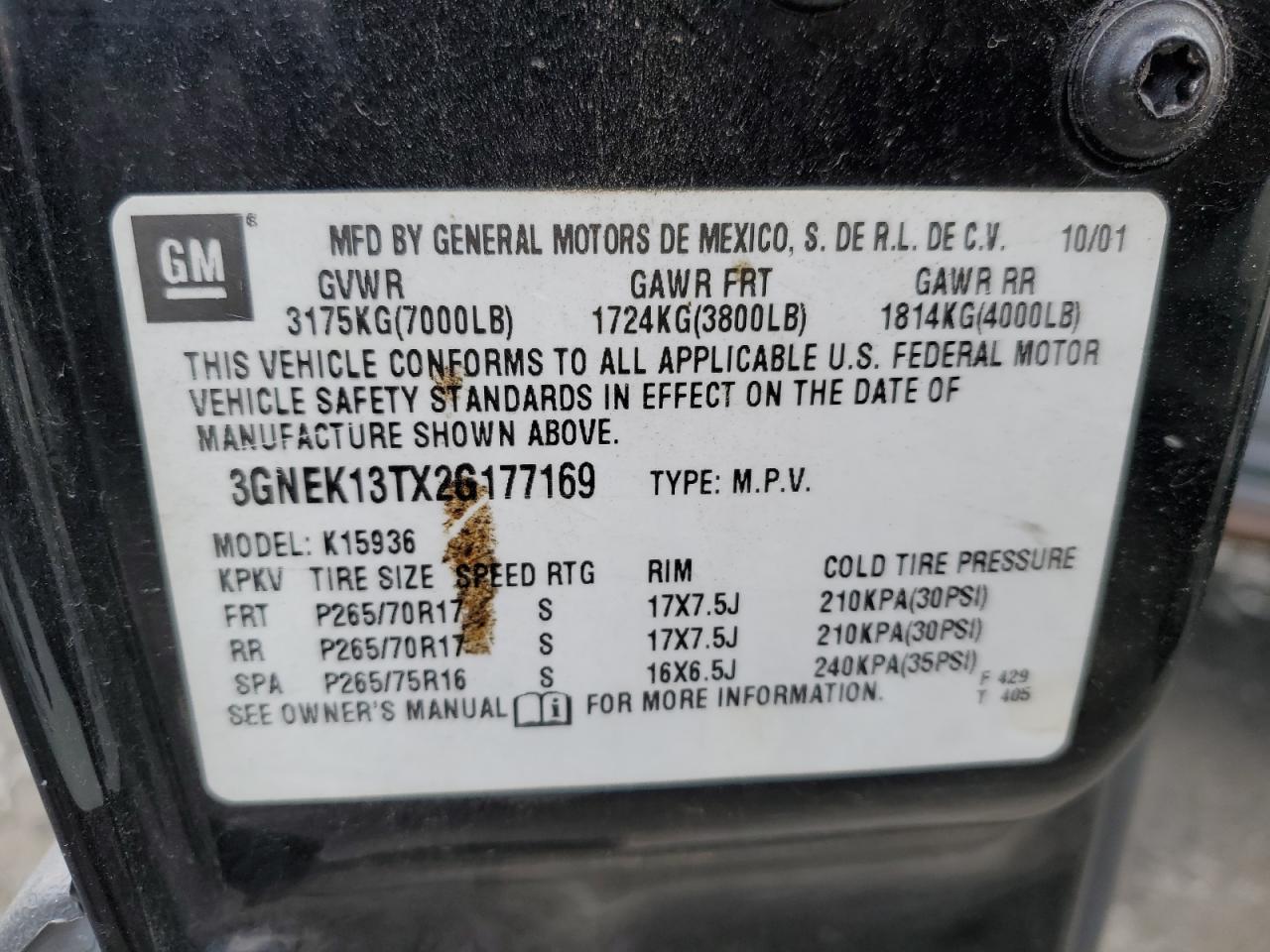 3GNEK13TX2G177169 2002 Chevrolet Avalanche K1500