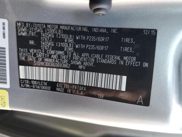 2016 TOYOTA SIENNA XLE 5TDYK3DC6GS693862