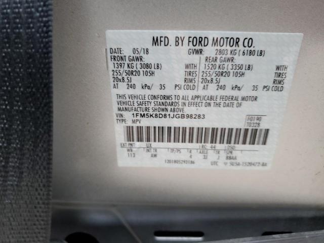 VIN: 1FM5K8D81JGB98283 2018 FORD EXPLORER