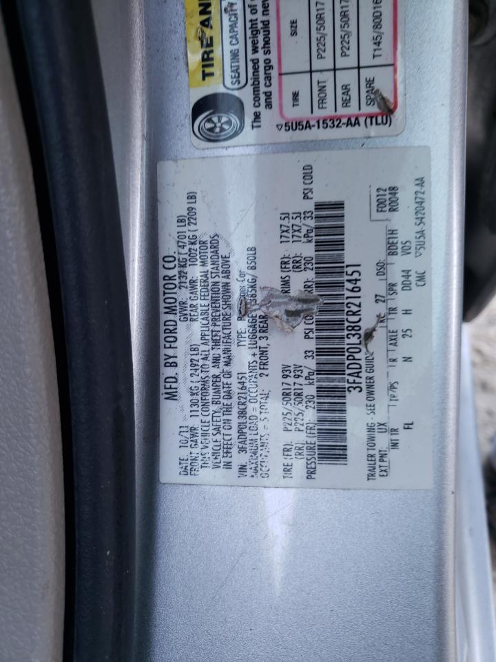 3FADP0L38CR216451 2012 Ford Fusion Hybrid
