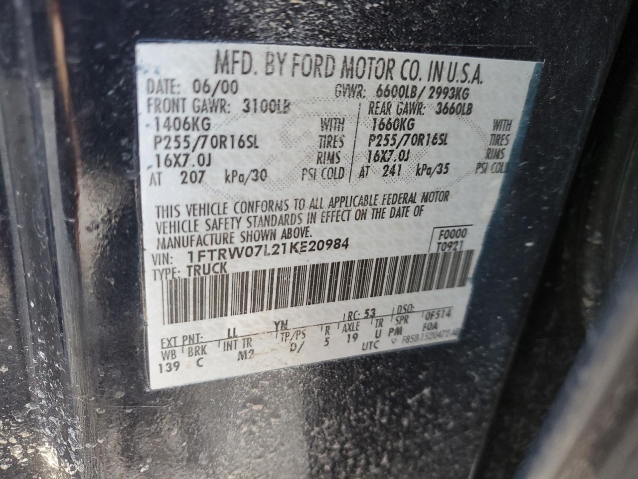 1FTRW07L21KE20984 2001 Ford F150 Supercrew