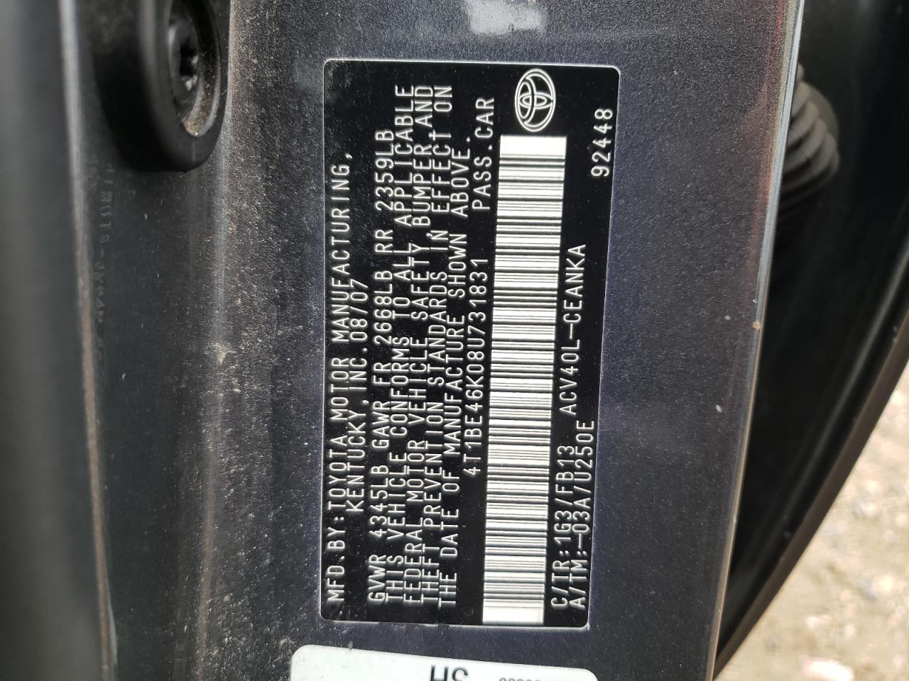 4T1BE46K08U731831 2008 Toyota Camry Ce